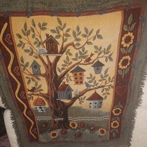 Vintage Mohawk Bird House Tapestry Throw Blanket 45"x57"